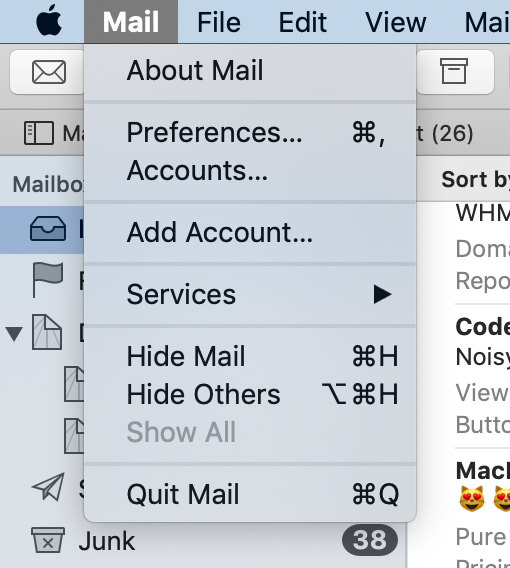 Mac Mail + Account Tab